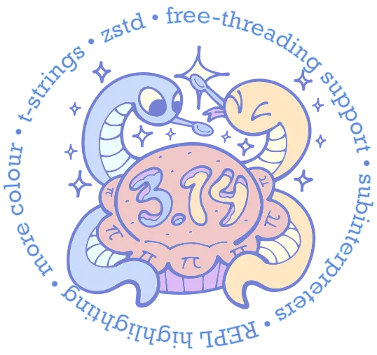 Two snakes enjoying a pie with 3.14 on the top and π crimping